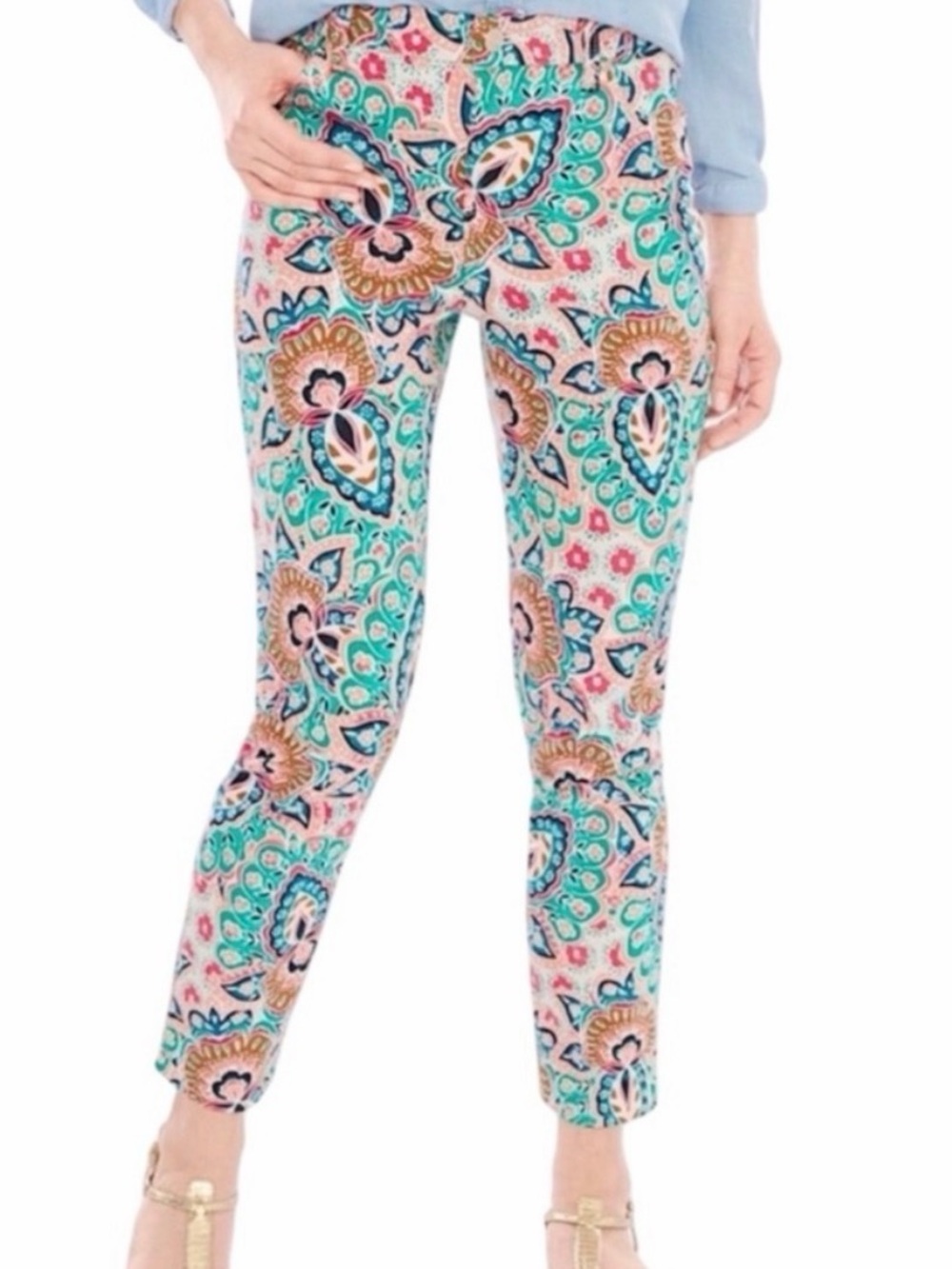 Chico's Teal Multi-Paisley So Slimming Ankle Pants 3